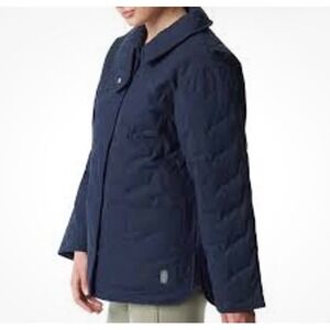 BASS Outdoor Women Quilted Puffer Jacket Oversized Snap Collar Pockets Navy NWT